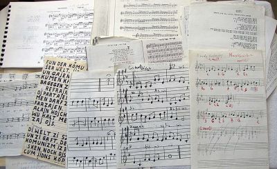 Music Archive, ca. 200 pages, Israel 1960-80’s, Typed Pages, Stencil, Handwriting, Hebrew & Yiddish