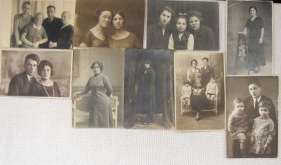 Collection of 9 antique photos of Jewish people, Eastern Europe. PC size. Different condition.