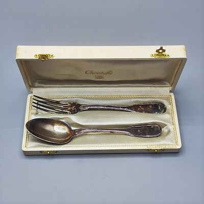 סט הגשה סכו"ם ליחיד מצופה כסף תוצרת Christofle. סט הגשה סכו"ם ליחיד תוצרת Christofle, פריז, צרפת 