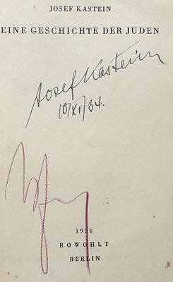 Josef Kastein “Sabbatai Zewi der Messias von Ismir”, illustr., 1st ed., 1930, Added autograph 