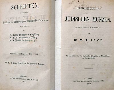 M.A. Levy, German rabbi, Autograph on his book: Geschichte der judischen Muenzen gemeinfasslich 
