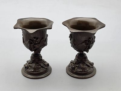 Pair of Small Quality Bronze Vases. A pair of small, quality bronze vases, 20th century.Cast in 