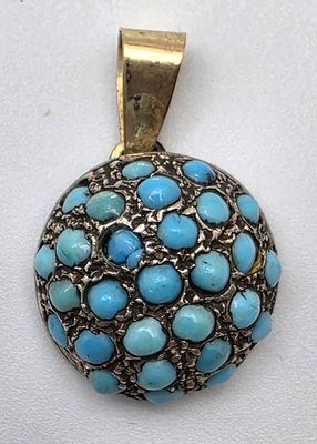 Antique Gold and Silver Turquoise-Set Pendant. Antique gold and silver pendant, designed in a 
