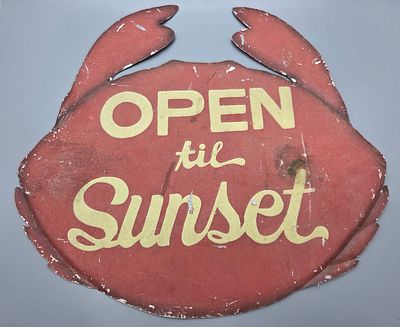 Vintage Decorative Tin Restaurant Sign, "Open till Sunset". Vintage decorative tin restaurant 