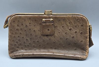 Vintage English Ostrich Leather Bag. Quality Vintage English Ostrich Leather Bag, circa 