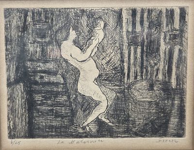 Yitzhak Frenkel Frenel (Israel – Russia, 1899–1981), Mother and Infant. Old black-and-white 