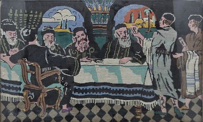 Monumental Vintage Tapestry (Gobelin) – "The Sages of Bnei Brak" Depicting the Chatam Sofer and 