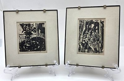 Pironella (unidentified artist), A Pair of Original Woodcut Prints. A pair of original woodcut 