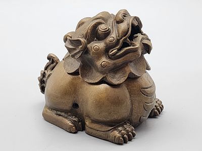 Old Bronze Incense Burner (Censer) – Mythological Buddhist Lion Figure (Foo Dog / Pixiu), China. 
