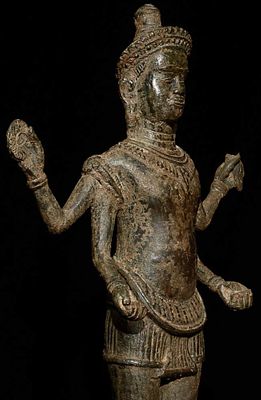 12/13thC Khmer Bronze Vishnu- Large at 10" tall- Exceptional Example. 12/13thC Cambodian Khmer 