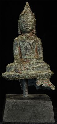 13/14thC Burmese Bronze Mon Buddha-Very rare type. Early Mon Buddha- 13/14thC. Burmese Bronze 