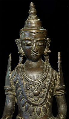 Large antique Burmese bronze Buddha. Very uncommon type-probably from a tribal area, as it is 