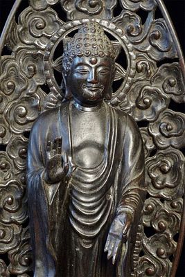 18/19th Century Japanese Bronze Buddha. Large, Fine-W Base and Mandorla. Large and fine 18/19th 
