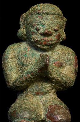 7-11thC Cambodian Giant Kneeling in Devotion-Rare, Animated. Highly uncommon Pre-Khmer Cambodian 