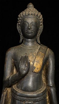 15/16thC. Standing Bronze Buddha from Southern Thailand- Good Size, Rare type!!. This is a 