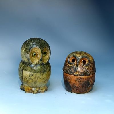 Vintage Italian Alabaster carved owl and other owl. Vintage Italian Alabaster carved owl marked 