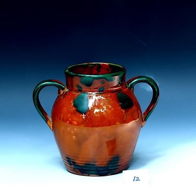 Vintage redware double handled crock 7X8 inches