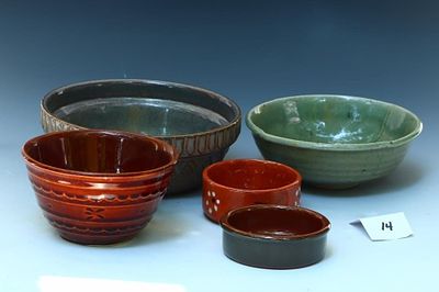 Six stoneware bowls, largest is 9.5X3 inches