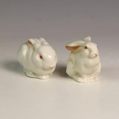 Two Boehm porcelain bunnies 3X2 inches, 3X2.5 inches