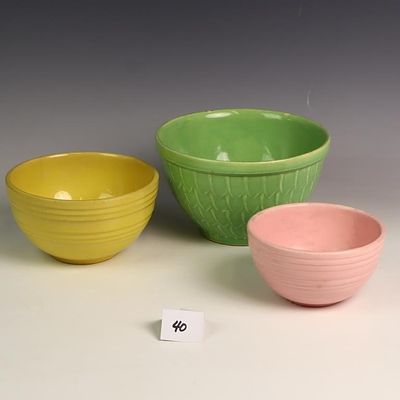 Three vintage McCoy bowls, largest is 7X4.5 diameter