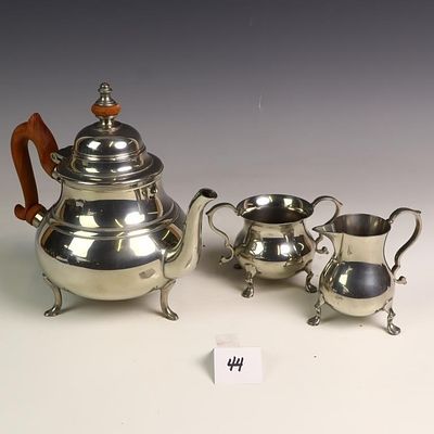 Steiff Pewter Williamsburg teapot, creamer, and sugar