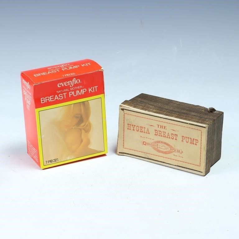 Lot 232: Two vintage breast pumps and Evenflo baby bottle