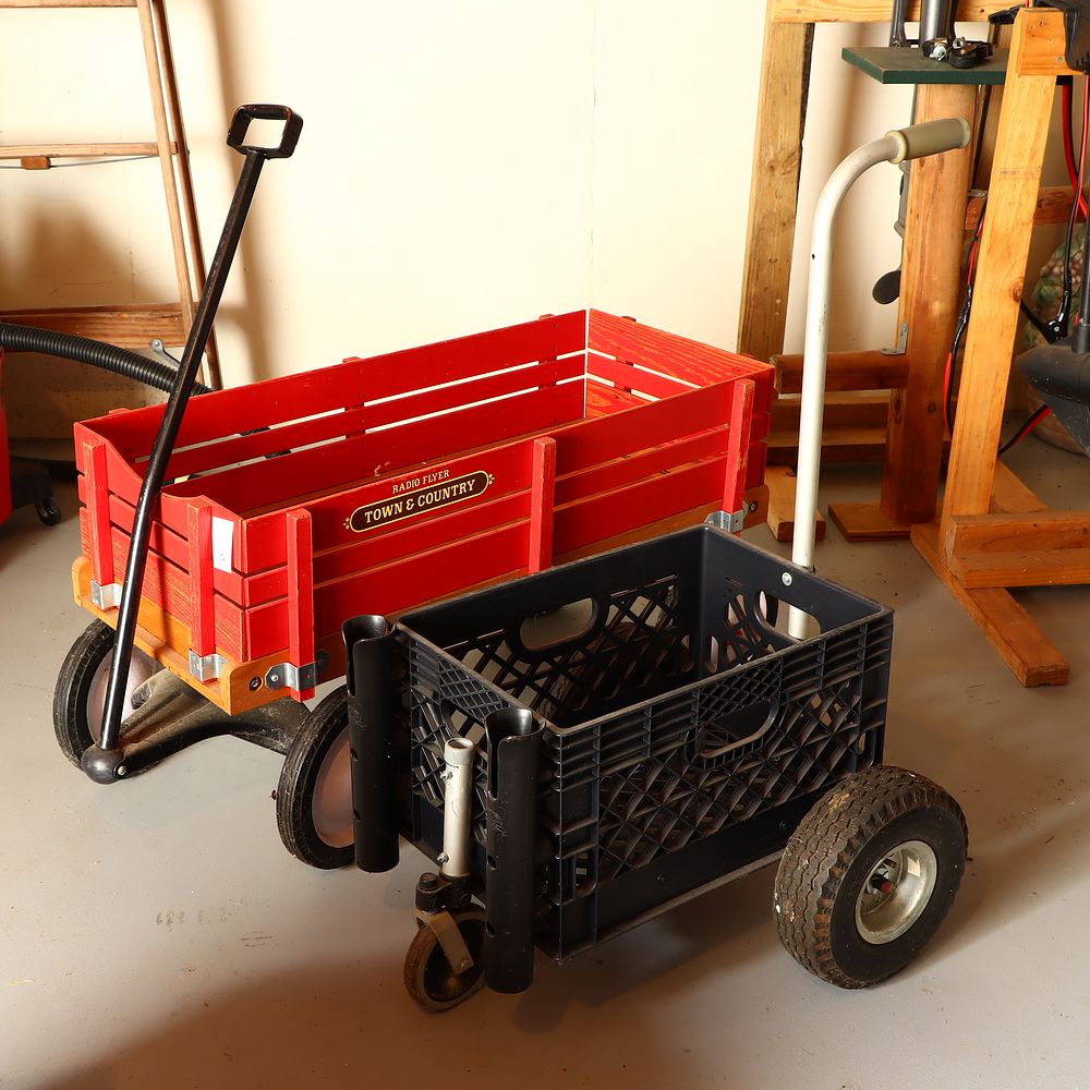 Lot 156: Radio Flyer Town and Country wagon and a fishing caddy cart