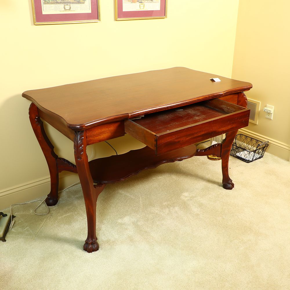 Lot 171: Antique claw foot wooden table/desk