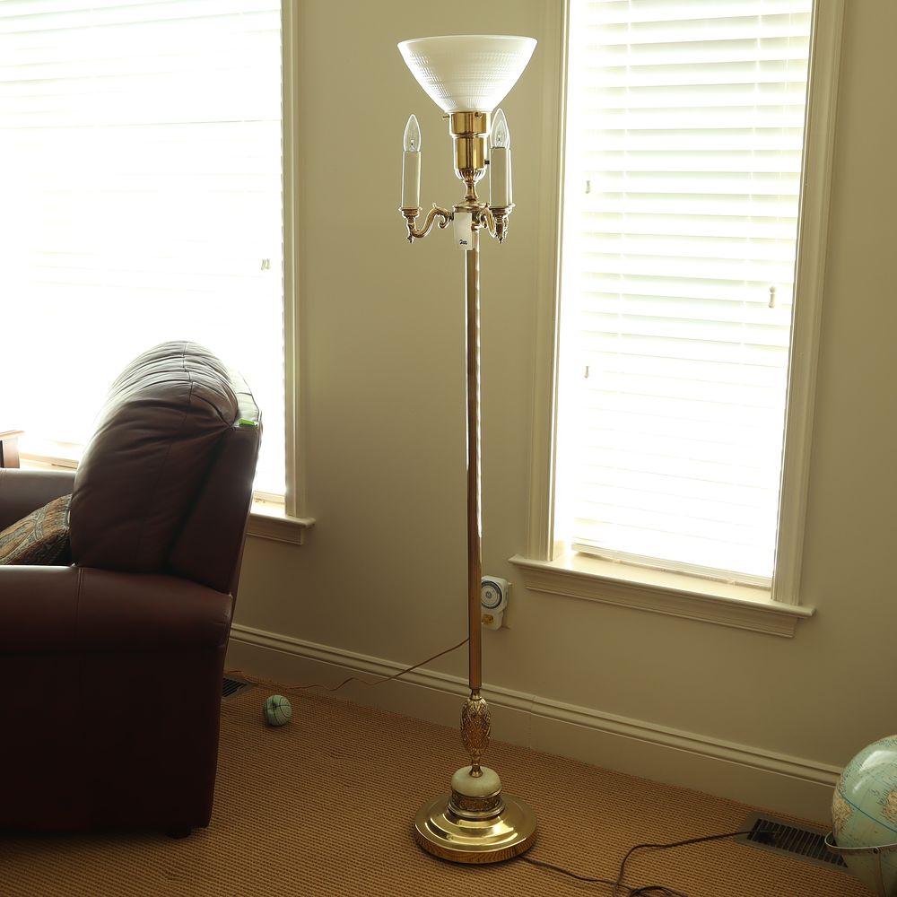 Lot 200: Vintage brass torchiere floor lamp