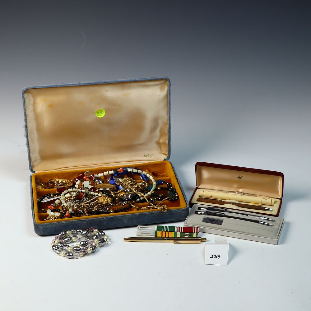 Lot 239: Pens and costume jewelry