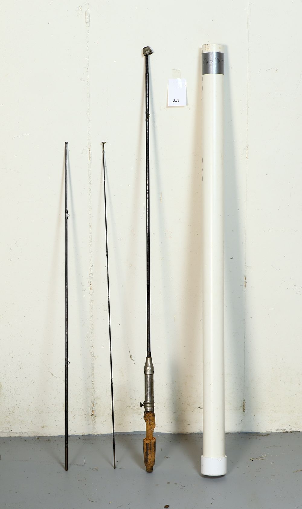 Lot 251: Antique steel Imperial fly fishing rod in tube case