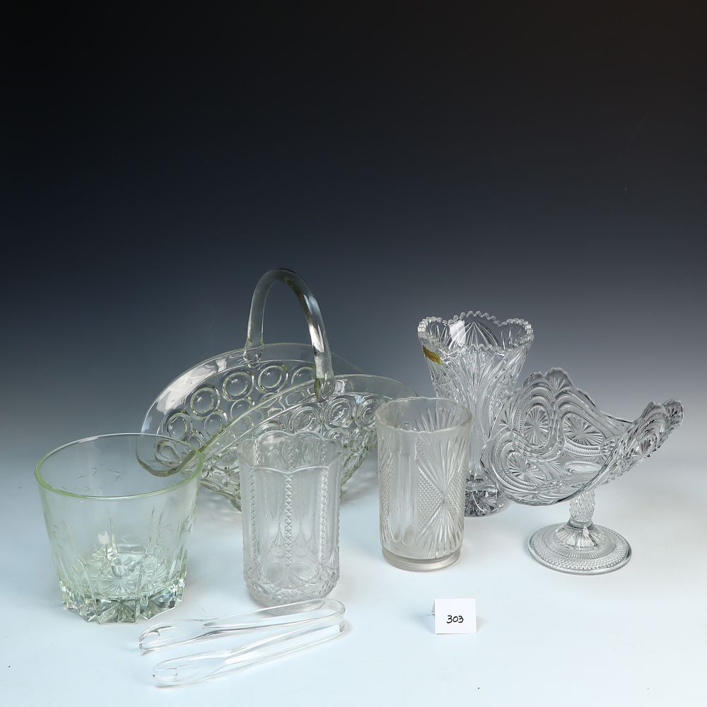 Lot 303: Lot of vintage glassware, largest is the bridal basket