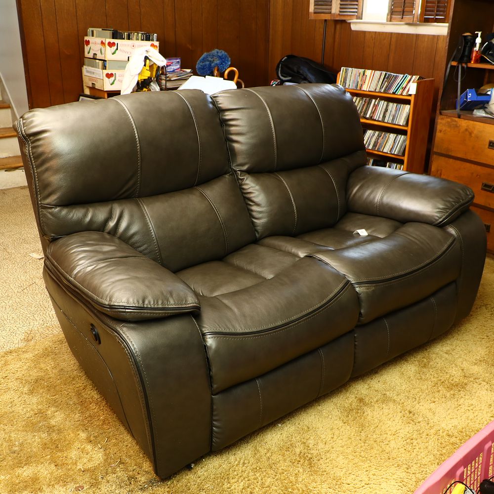 Lot 155: Electric Powered one piece loveseat recliner