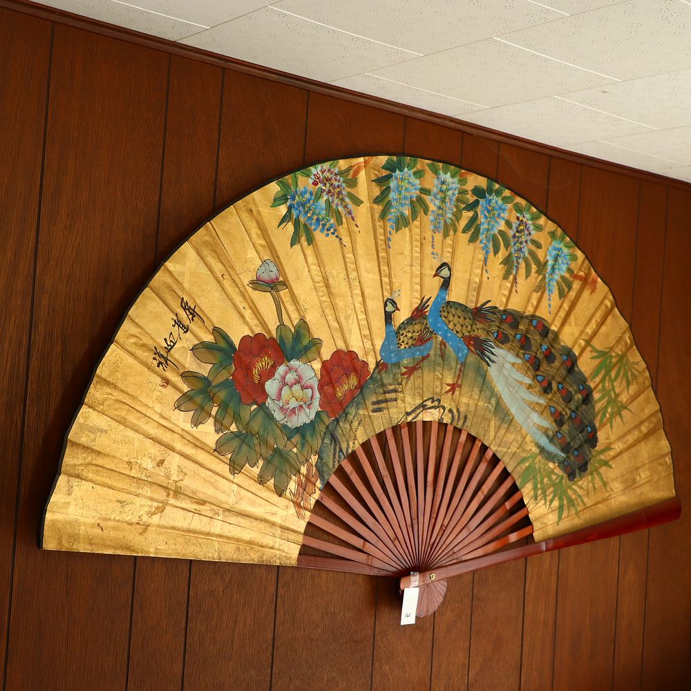 Lot 160: Vintage handpainted large Oriental fan 63X34 inches open