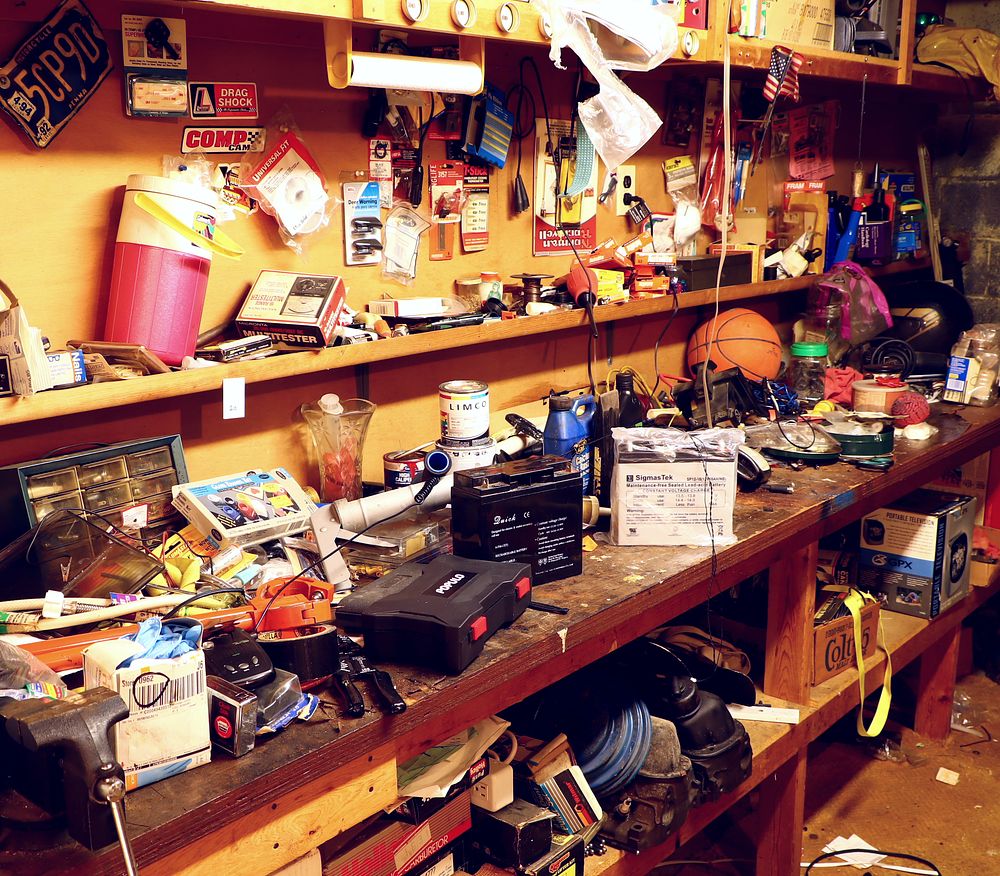Lot 210: Choice of all or some Tools on the top shelf and wall