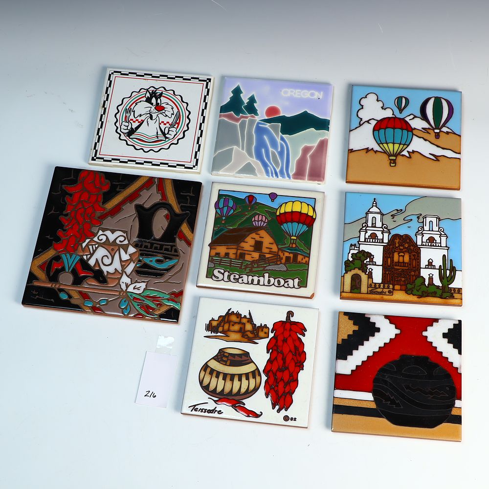 Lot 216: Nine pieces of tile art