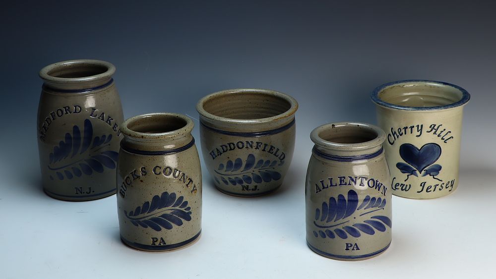Lot 234: Five signed pottery crocks