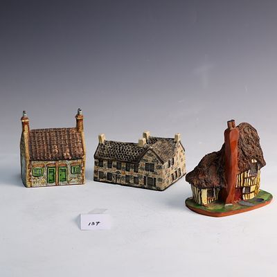 Three Vintage Cottages 5x5 inches