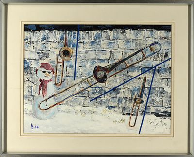 Acrylic Artwork Titled Chilled to the Bone Cool. Acrylic Artwork of Musical Jazz instruments 