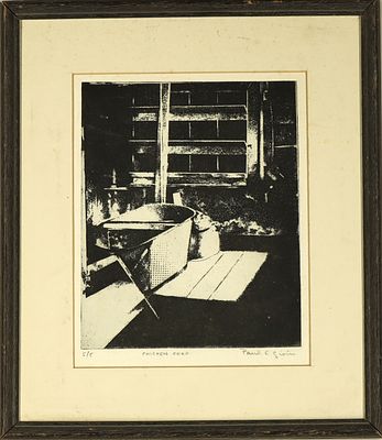Block Print Titled Chicken Coop Signed and Numbered 5/5 by Paul C. Siorese?? Difficult to read 