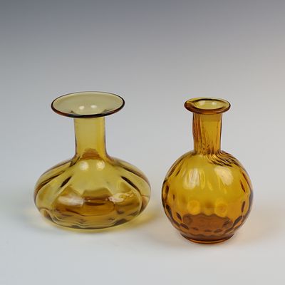 Two Hand Blown Glass Amber Vases. Two Bud Vases 5.5 and 6 inches tall