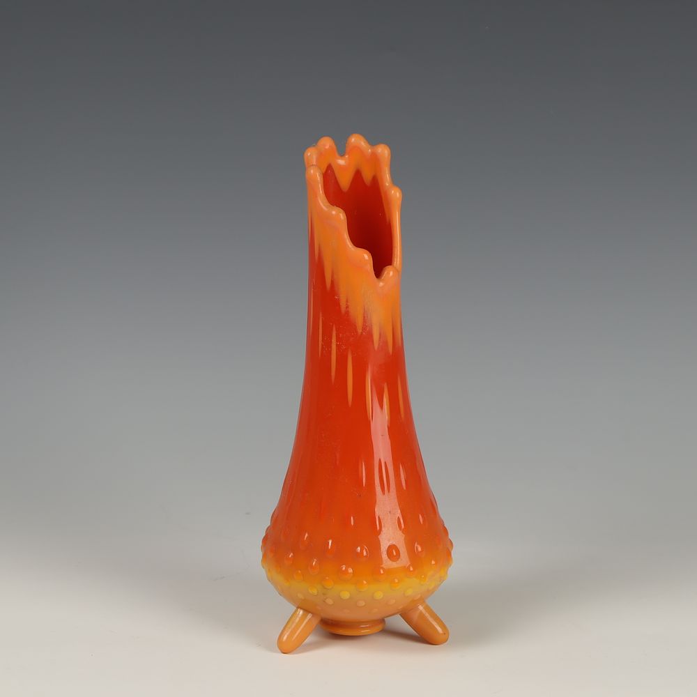 Lot 174: Mid Century Modern Orange Hobnail Bottom Footed Vase