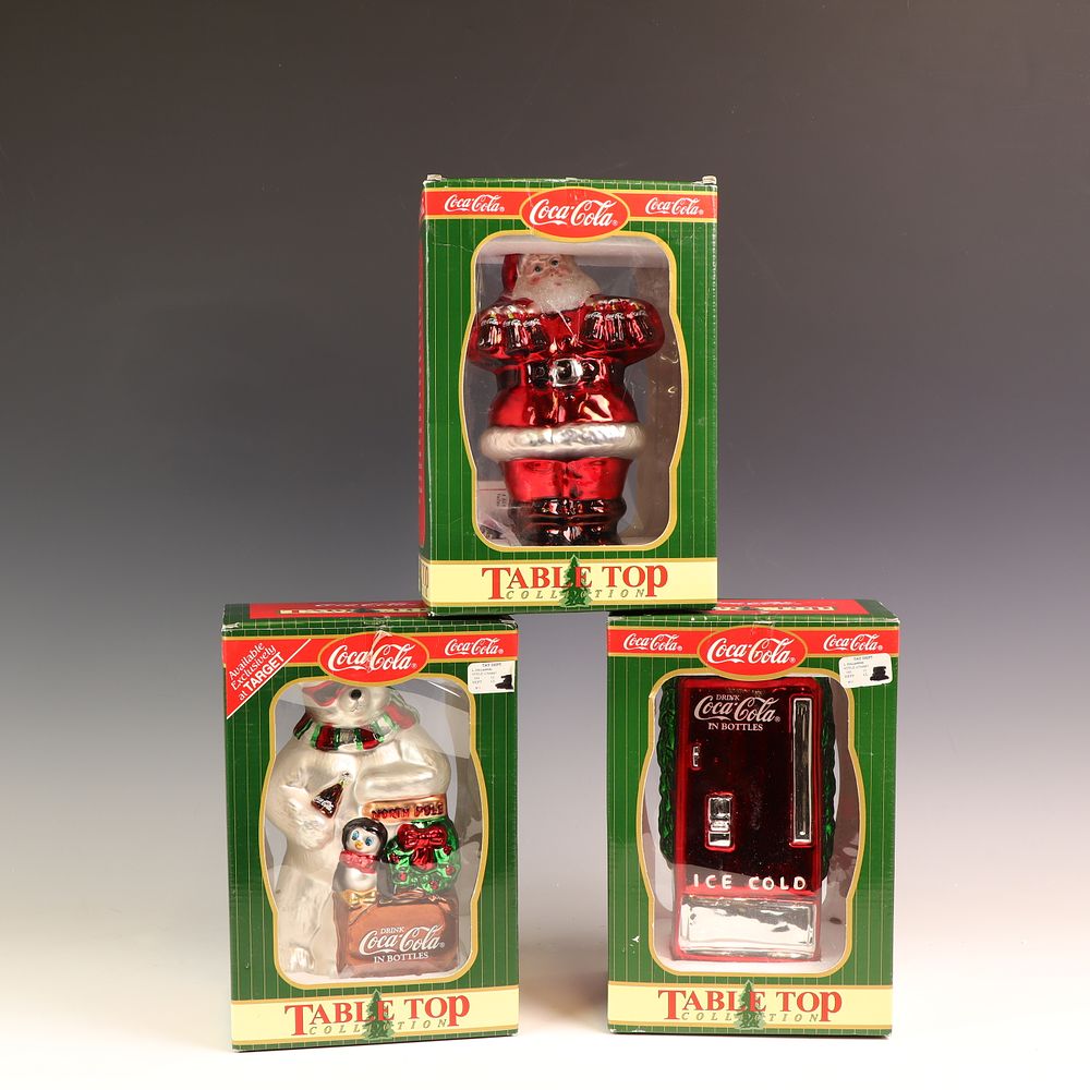 Lot 257: Lot of Three Table top Coca Cola Christmas Ornaments