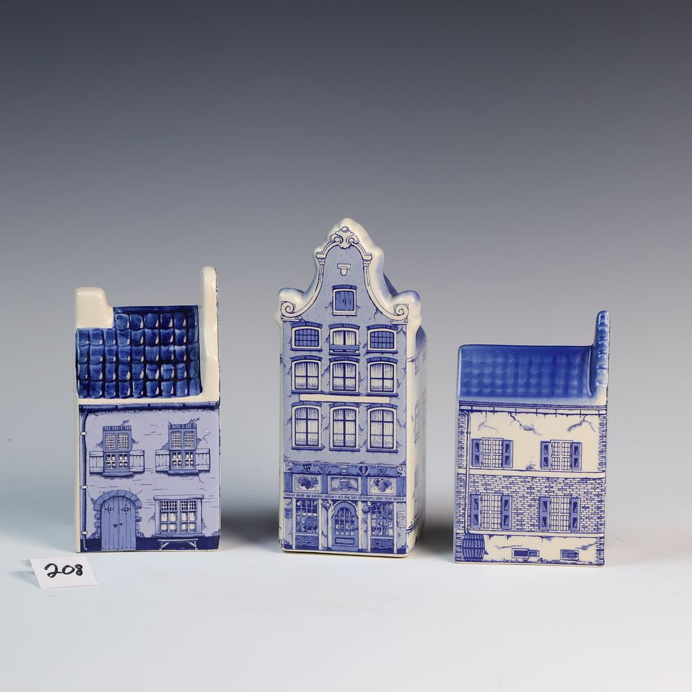 Lot 208: Lot of Three Handpainted Delft Holland Houses