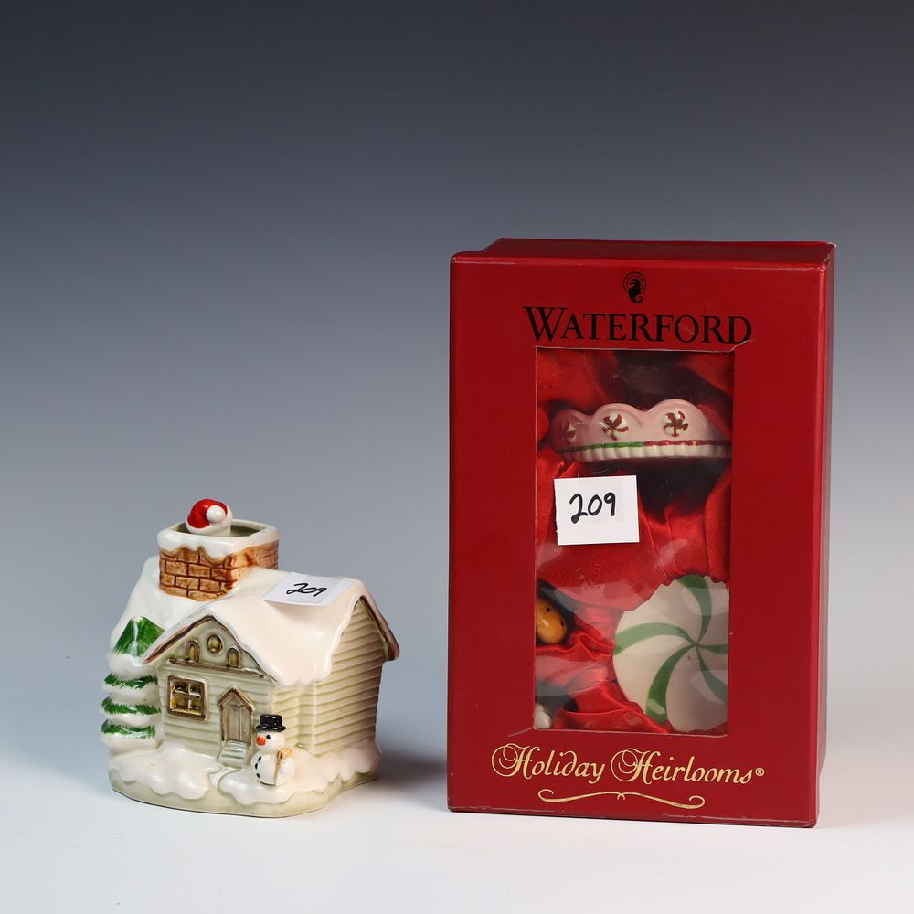 Lot 209: Vintage Otagiri Japan Music Box and Waterford Holiday Heirlooms Set