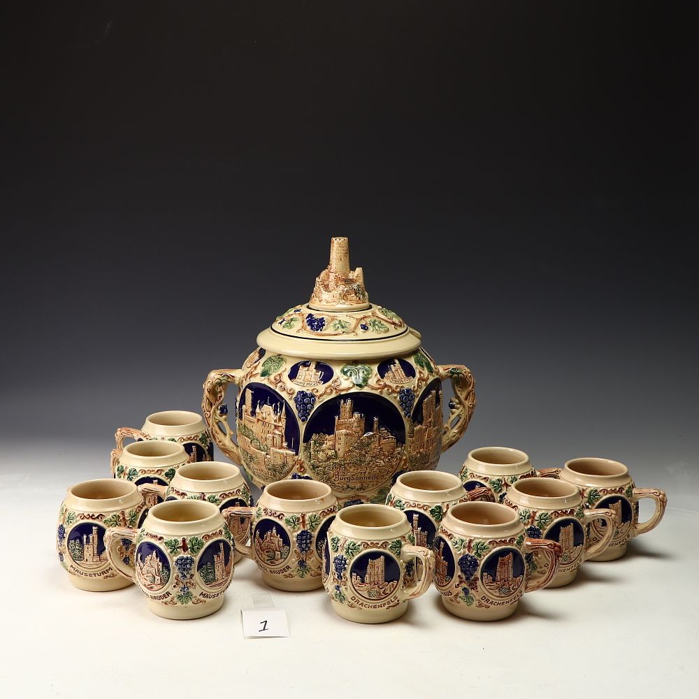 Lot 266: Vintage Gerz Germany Stoneware Punch Bowl Set