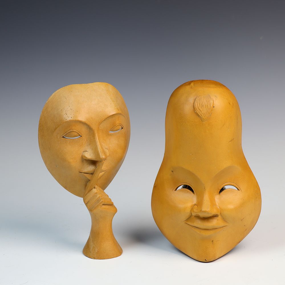 Lot 299: Two Vintage Hand Carved Masks