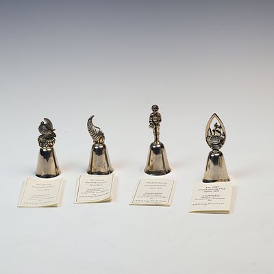Lot of Four Reed & Barton Christmas Bells with original boxes 3.5 inches