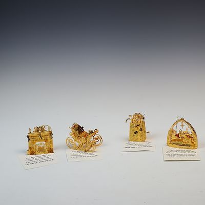 Gold Plated 23K Danbury Mint Metal Christmas Ornaments. Ornaments are 3.5x2.5 inches with boxes