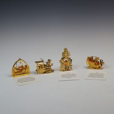 Gold Plated 23K Danbury Mint Metal Christmas Ornaments. Largest ornament is 4x2.25 inches